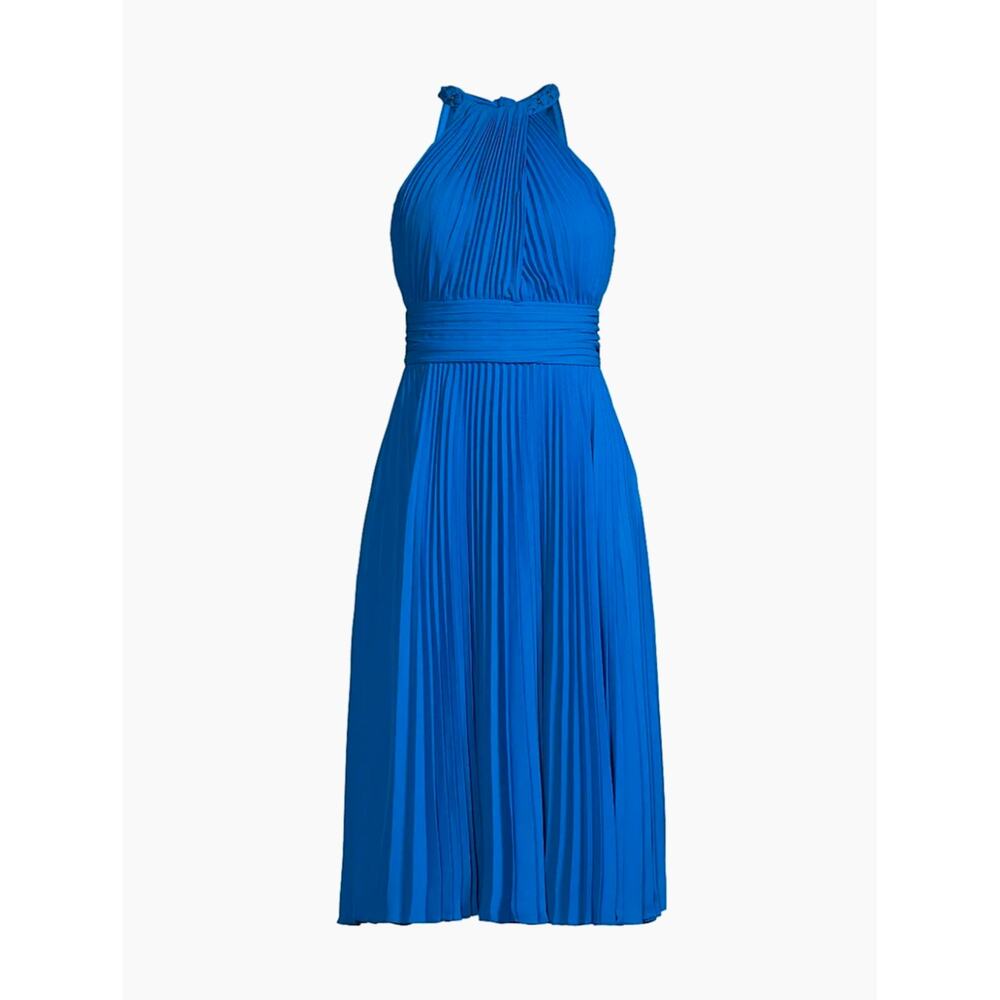 Ungaro Amanda Blue Pleated Midi Dress XS $795 MSRP